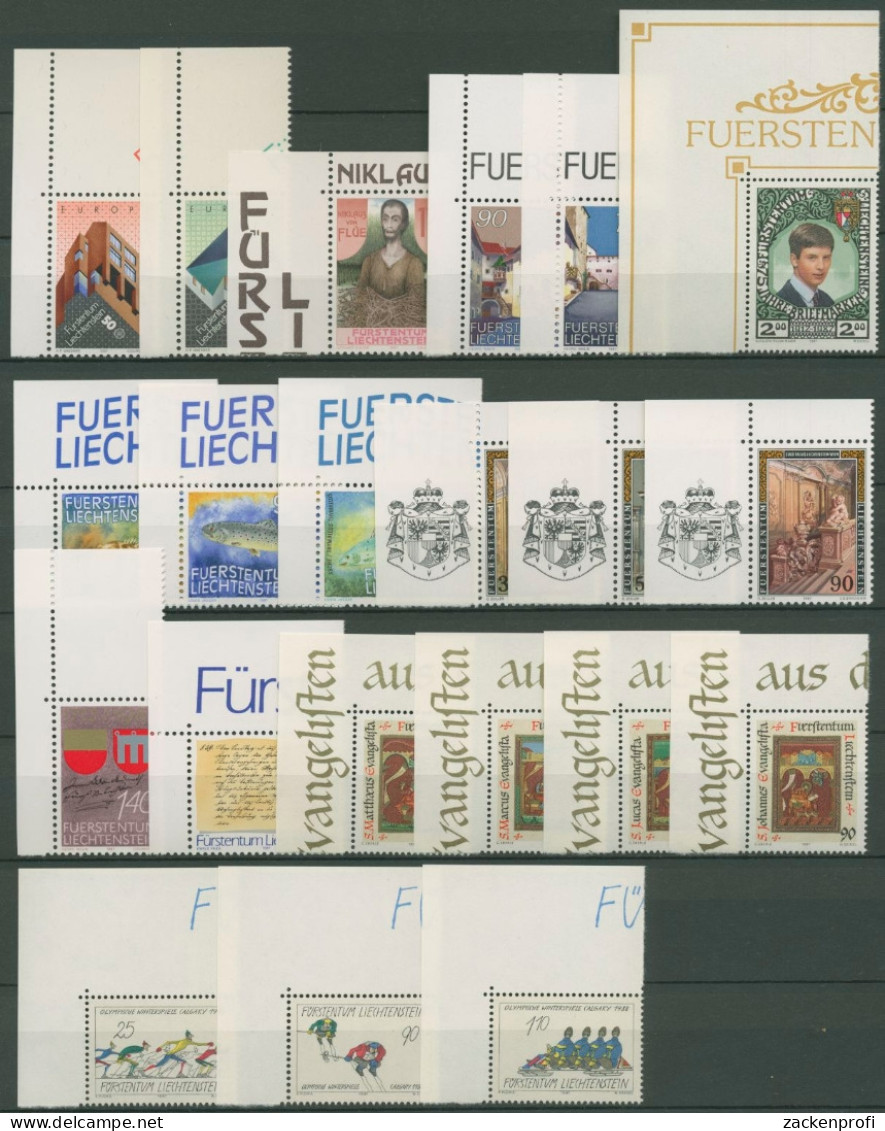 Liechtenstein 1987 Jahrgang Ecke Oben Links Komplett Postfrisch (SG14607) - Unused Stamps