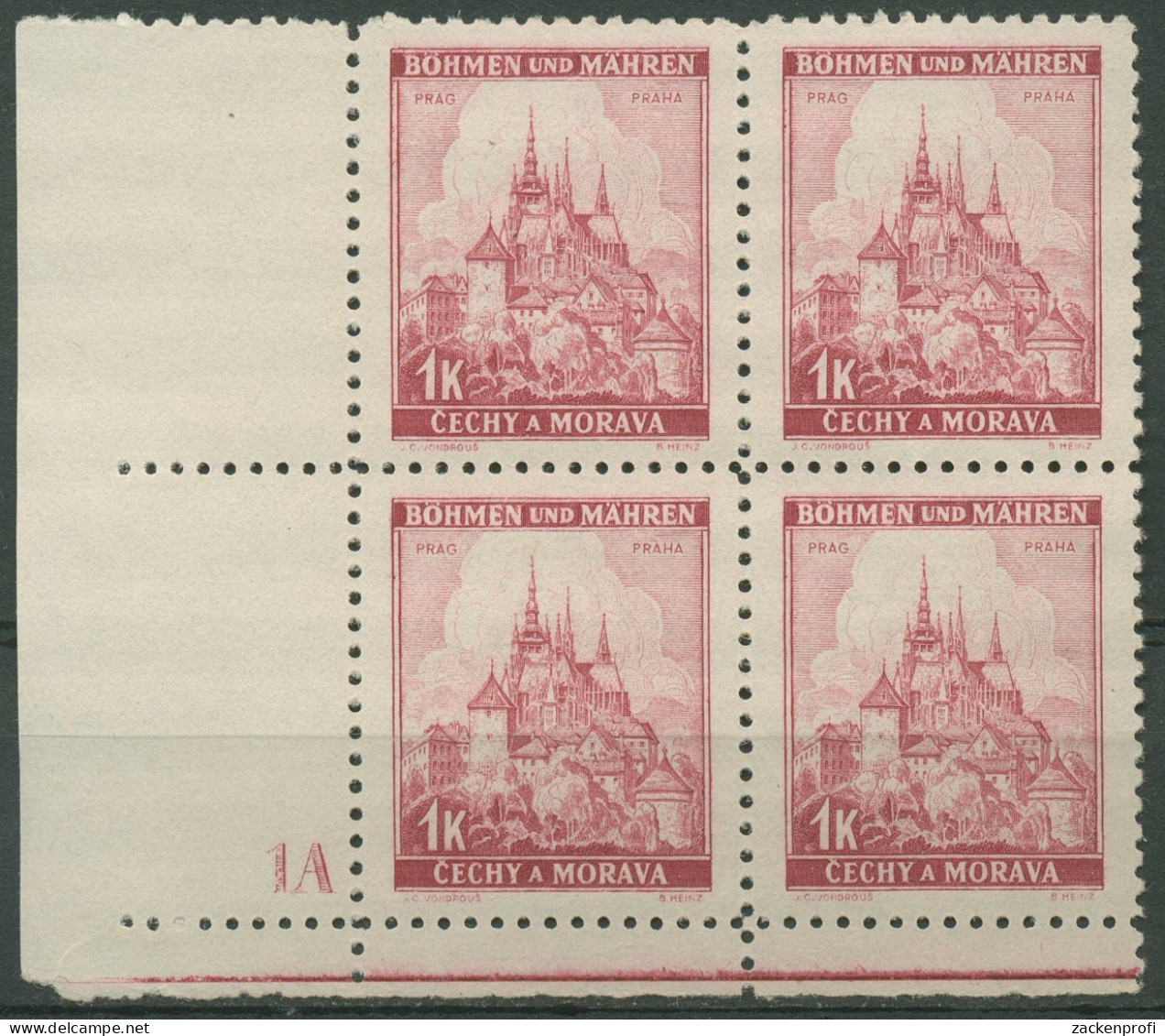 Böhmen & Mähren 1939 Eckrand-4er-Block 50er-Bogen 28 Pl.-Nr. 1A Postfrisch - Unused Stamps