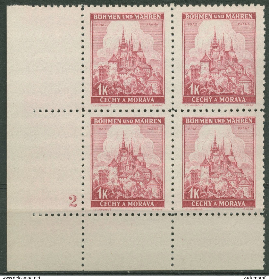 Böhmen & Mähren 1939 Eckrand-4er-Block 100er-Bogen 28 Pl.-Nr. 2 Postfrisch - Neufs