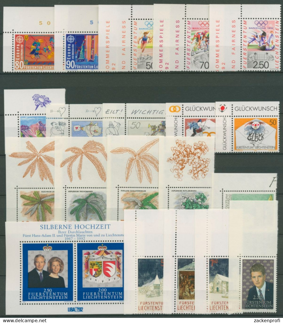 Liechtenstein Jahrgang 1992 Ecke Oben Links Komplett Postfrisch (SG14593) - Nuevos