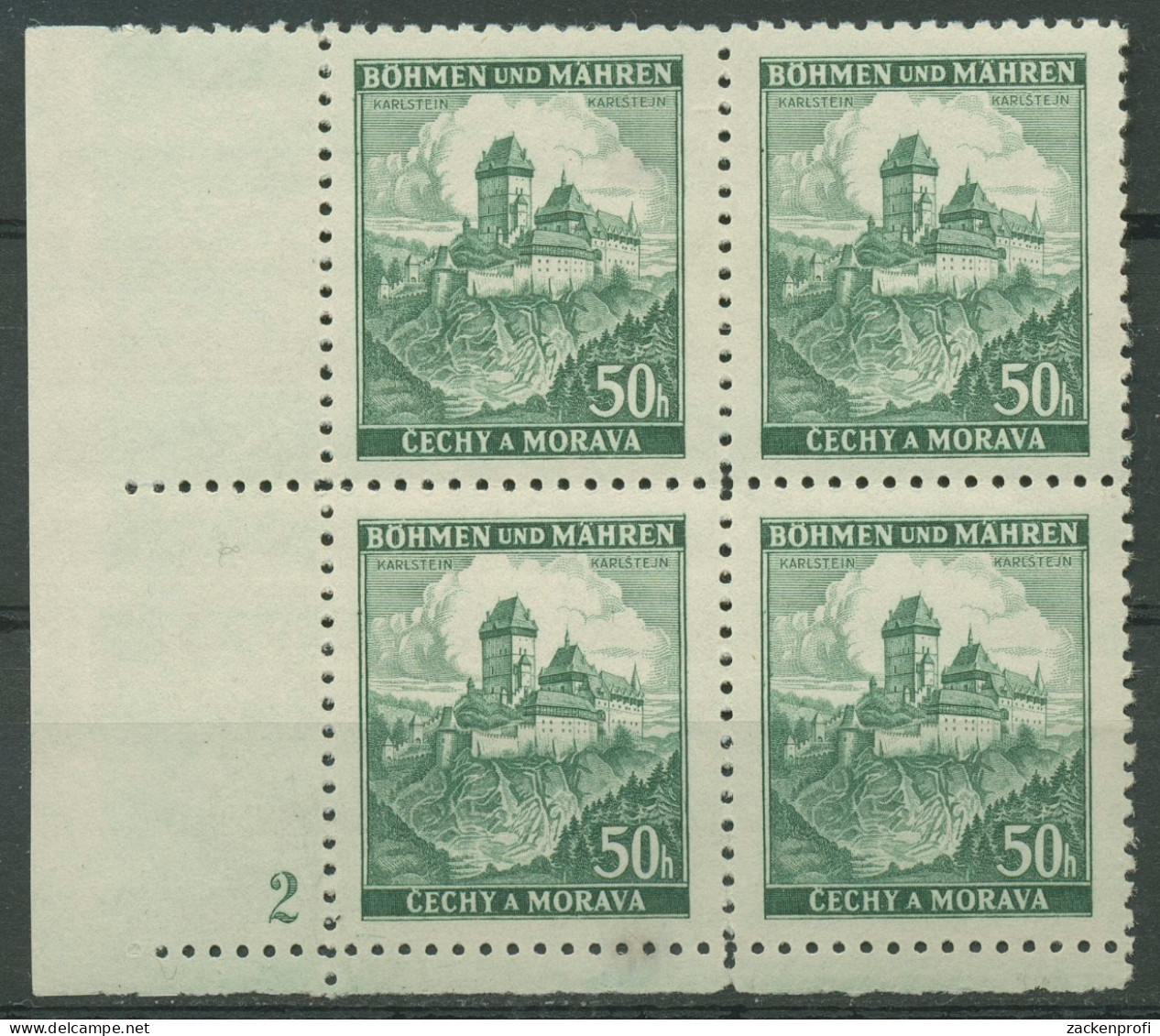 Böhmen & Mähren 1939 Eckrand-4er-Block 50er-Bogen 26 Pl.-Nr. 2 Postfrisch - Nuevos