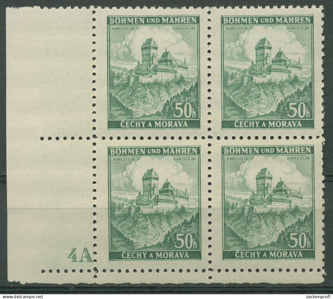 Böhmen & Mähren 1939 Eckrand-4er-Block 50er-Bogen 26 Pl.-Nr. 4A Postfrisch - Neufs