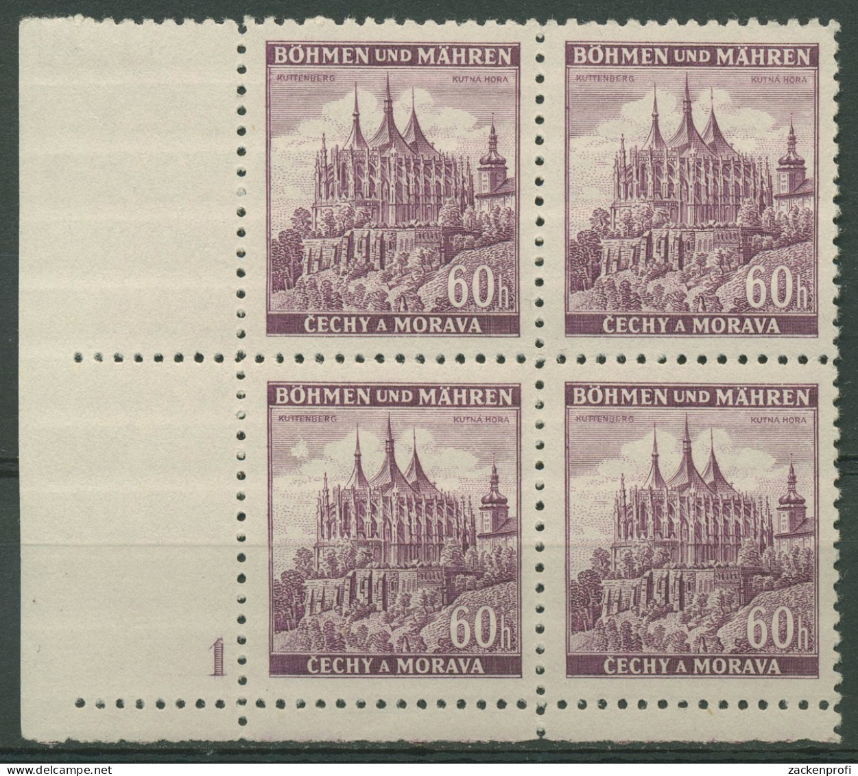 Böhmen & Mähren 1939 Eckrand-4er-Block 50er-Bogen 27 Pl.-Nr. 1 Postfrisch - Nuevos