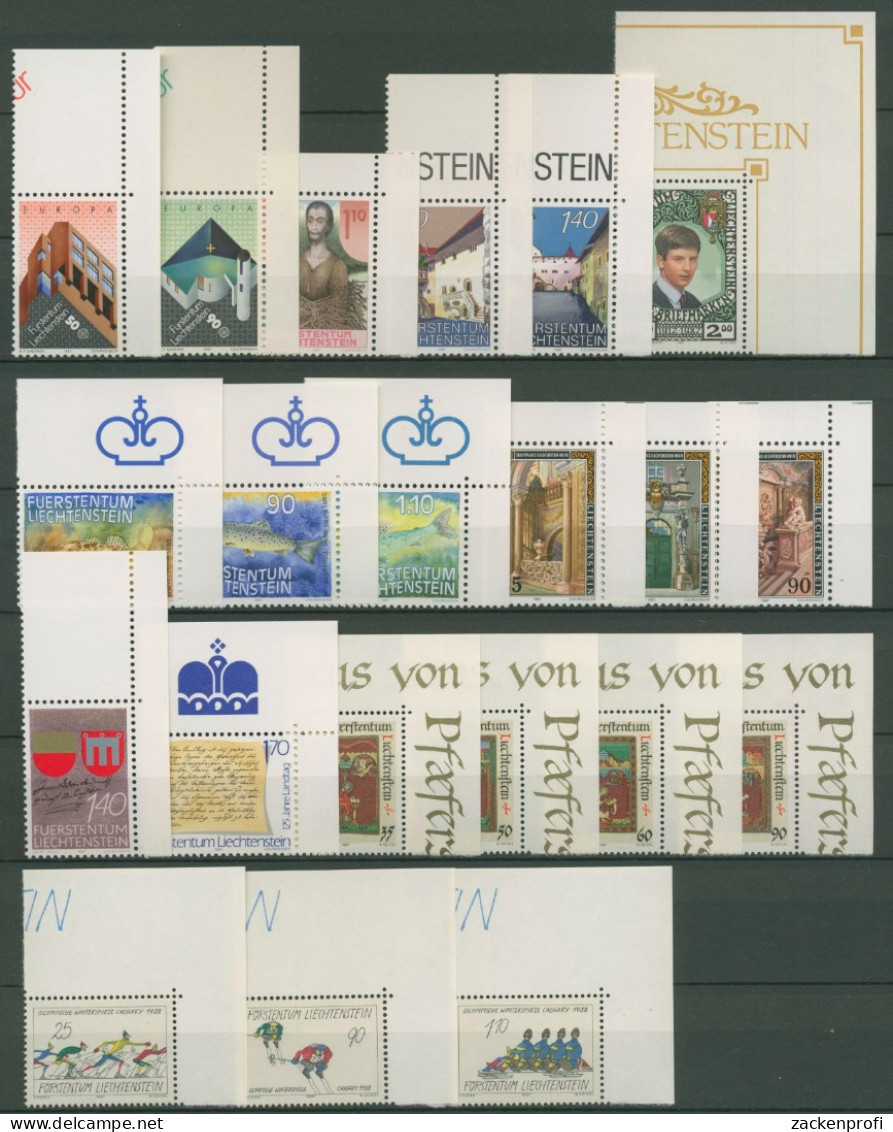 Liechtenstein 1987 Jahrgang Ecke Oben Rechts Komplett Postfrisch (SG14608) - Unused Stamps