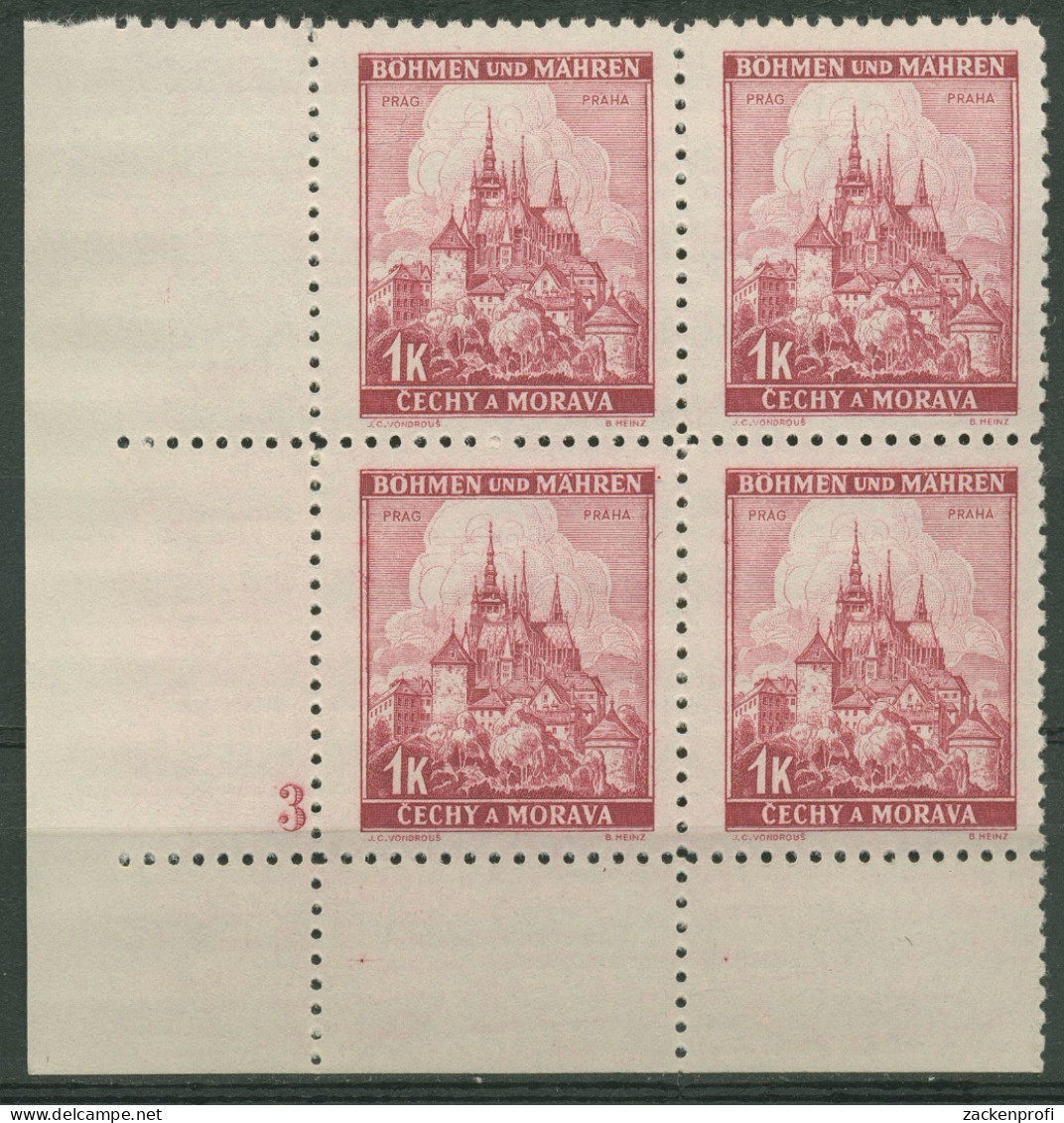 Böhmen & Mähren 1939 Eckrand-4er-Block 100er-Bogen 28 Pl.-Nr. 3 Postfrisch - Unused Stamps