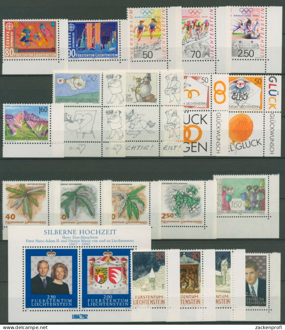 Liechtenstein Jahrgang 1992 Ecke Unten Rechts Komplett Postfrisch (SG14596) - Neufs