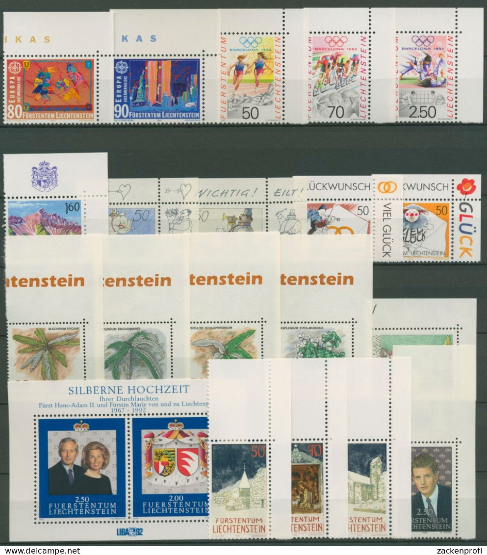 Liechtenstein Jahrgang 1992 Ecke Oben Rechts Komplett Postfrisch (SG14594) - Ongebruikt