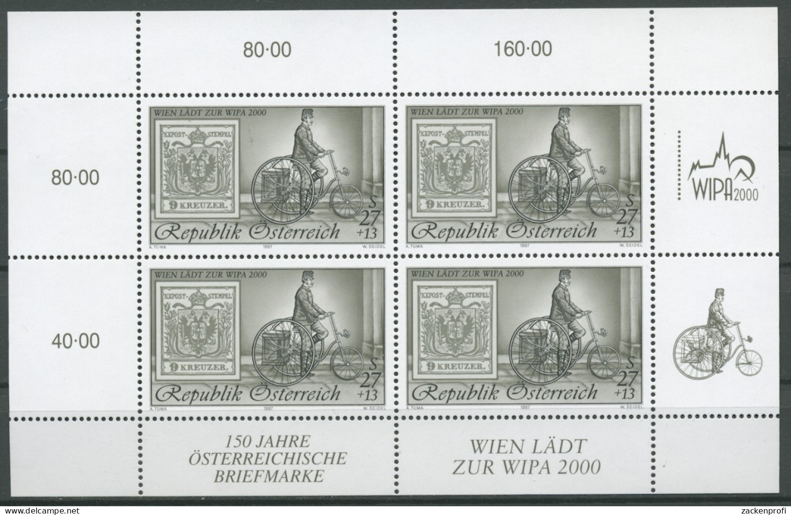 Österreich 1997 WIPA 2000 Schwarzdruck Kleinbogen 2222 K S Postfrisch (C14732) - Blocs & Feuillets