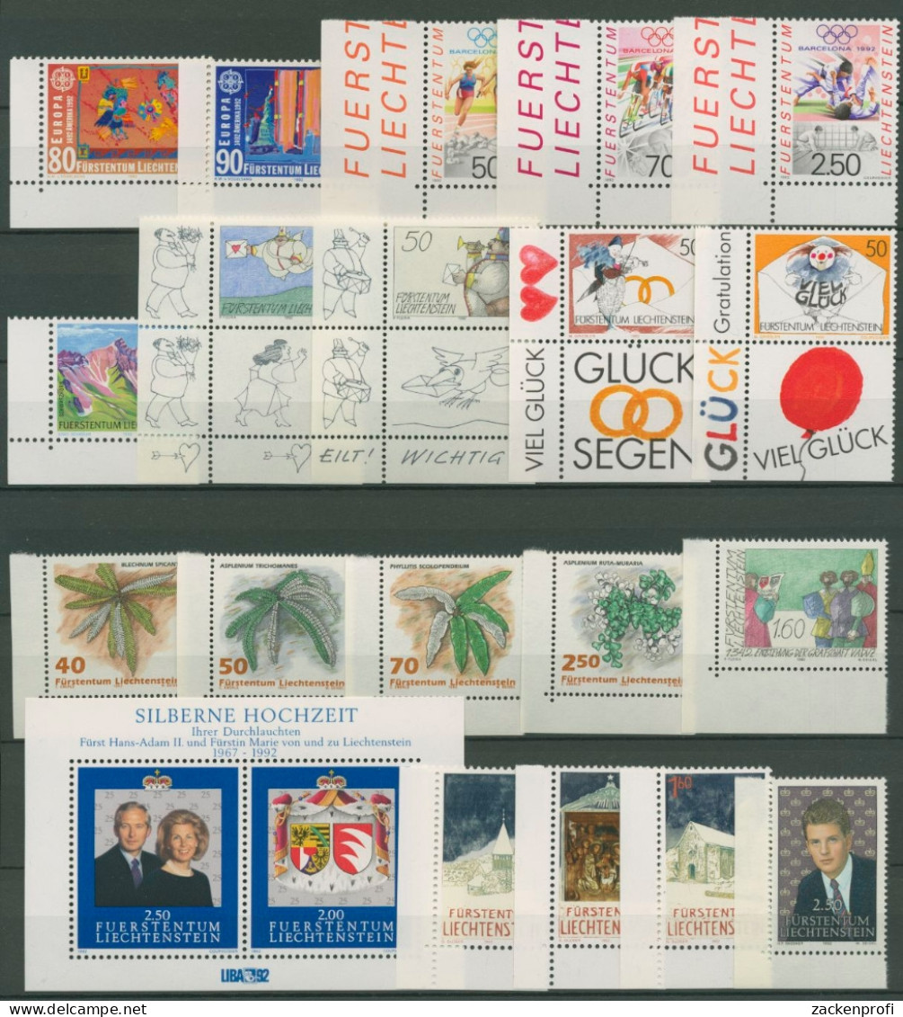 Liechtenstein Jahrgang 1992 Ecke Unten Links Komplett Postfrisch (SG14595) - Nuovi