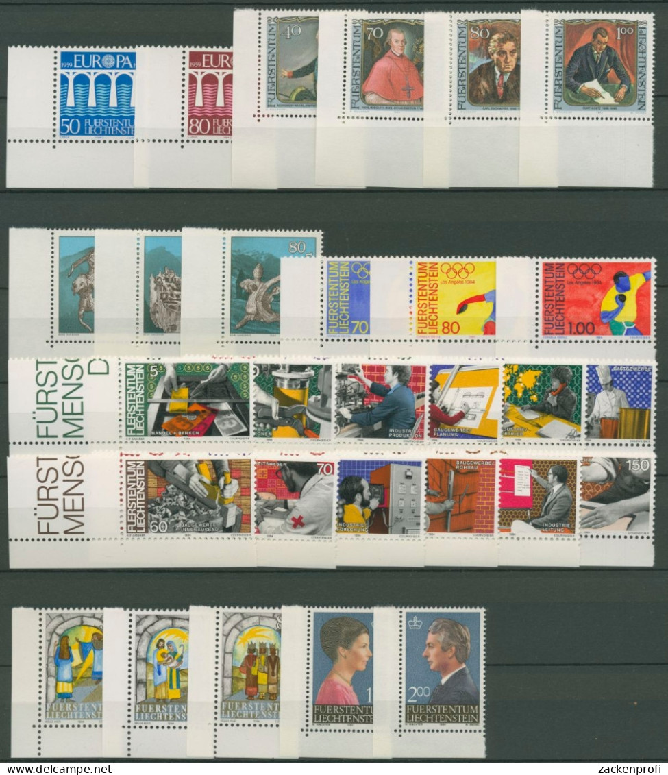 Liechtenstein 1984 Jahrgang Ecke Unten Links Komplett Postfrisch (SG14621) - Volledige Jaargang