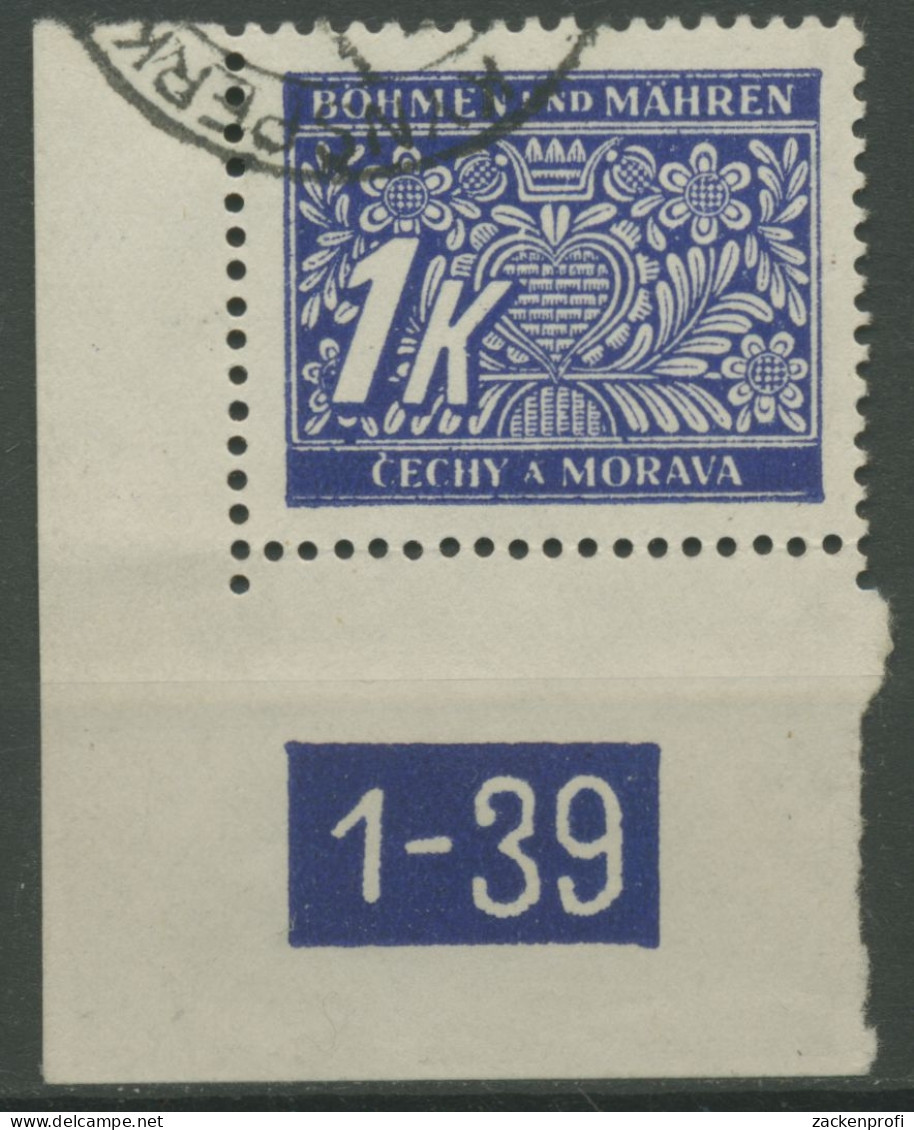 Böhmen U. Mähren Portomarke 1939/40 P 9 PN 1-39 Ecke 3 Ndgz Gestempelt - Usados