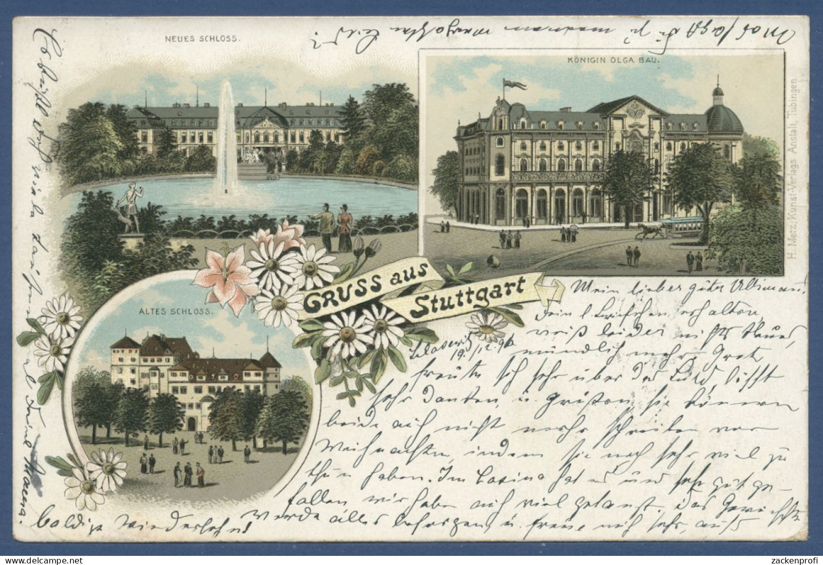 Gruss Aus Stuttgart Litho Schloß Königin Olga Bau, Gelaufen 1896 (AK1144) - Stuttgart