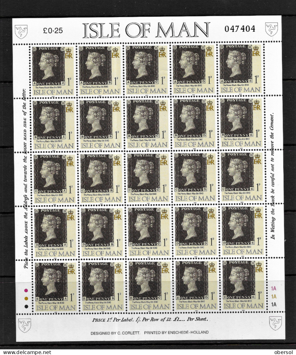 Isle Of Man 1990 1p Penny Black MNH Sheet Of 25 S.G. 442 - Isola Di Man