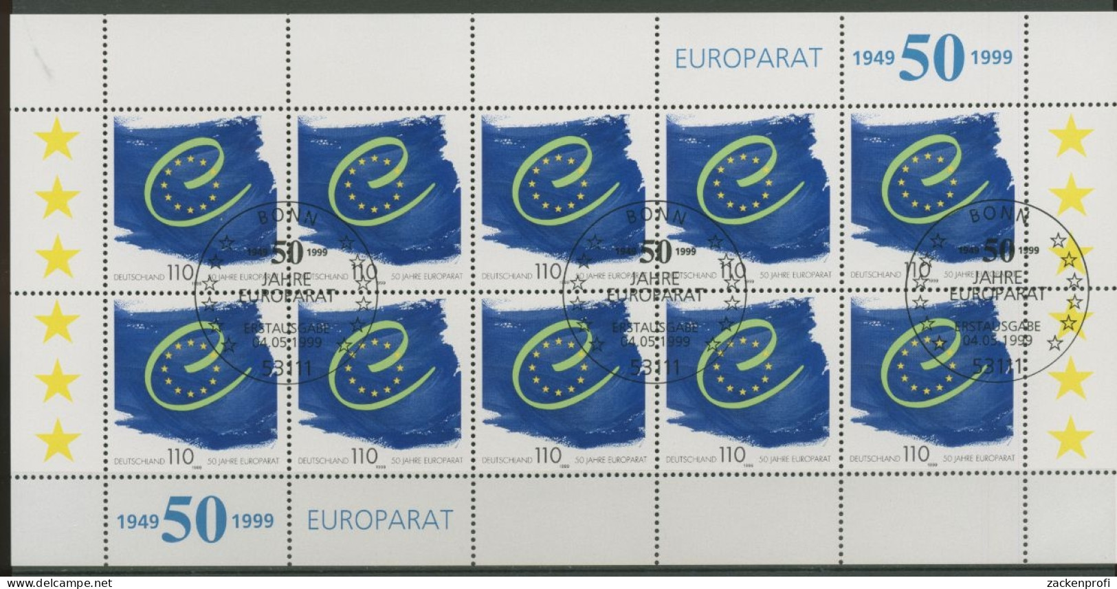 Bund 1999 50 Jahre Europarat Kleinbogen 2049 K Gestempelt (C15397) - Andere & Zonder Classificatie