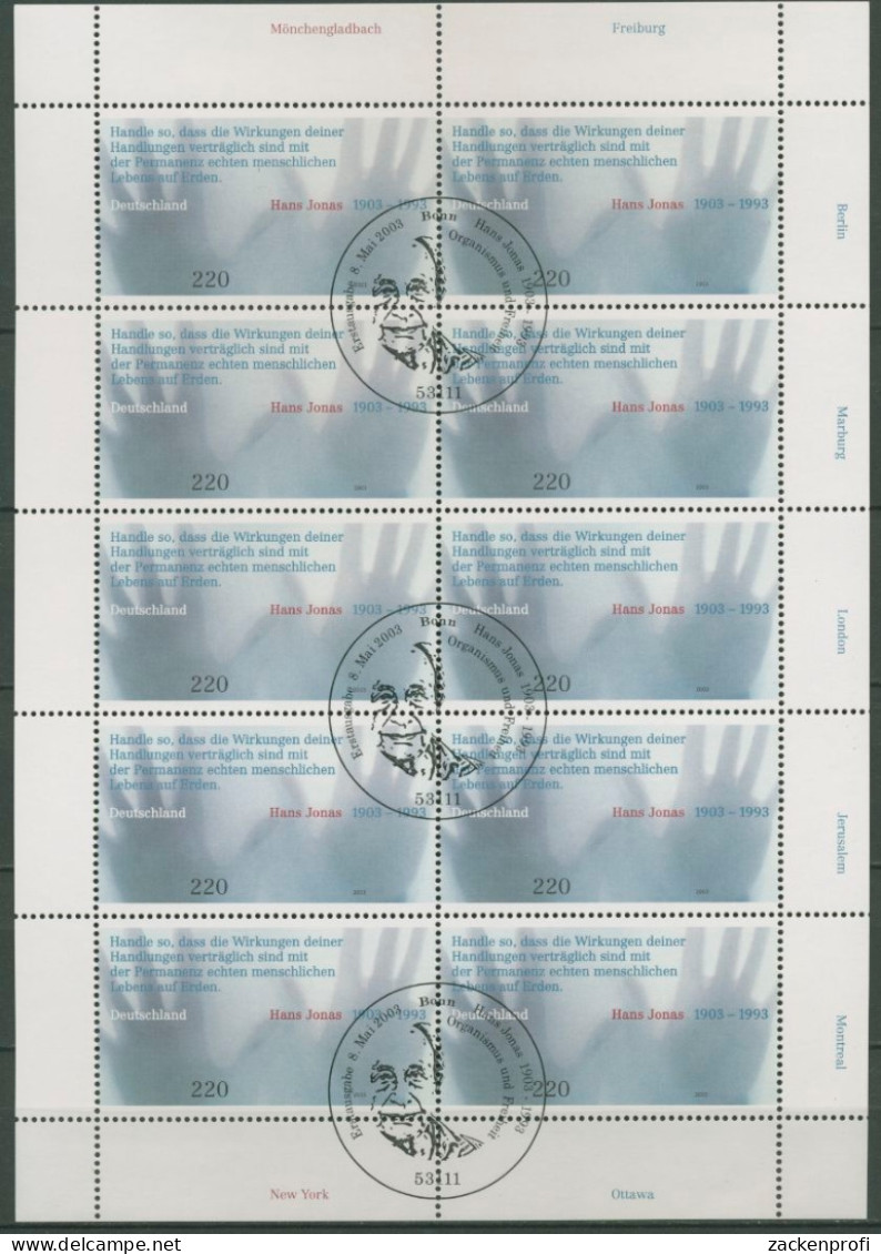 Bund 2003 100. Geb. Von Hans Jonas Kleinbogen 2338 K Gestempelt (C15636) - Other & Unclassified