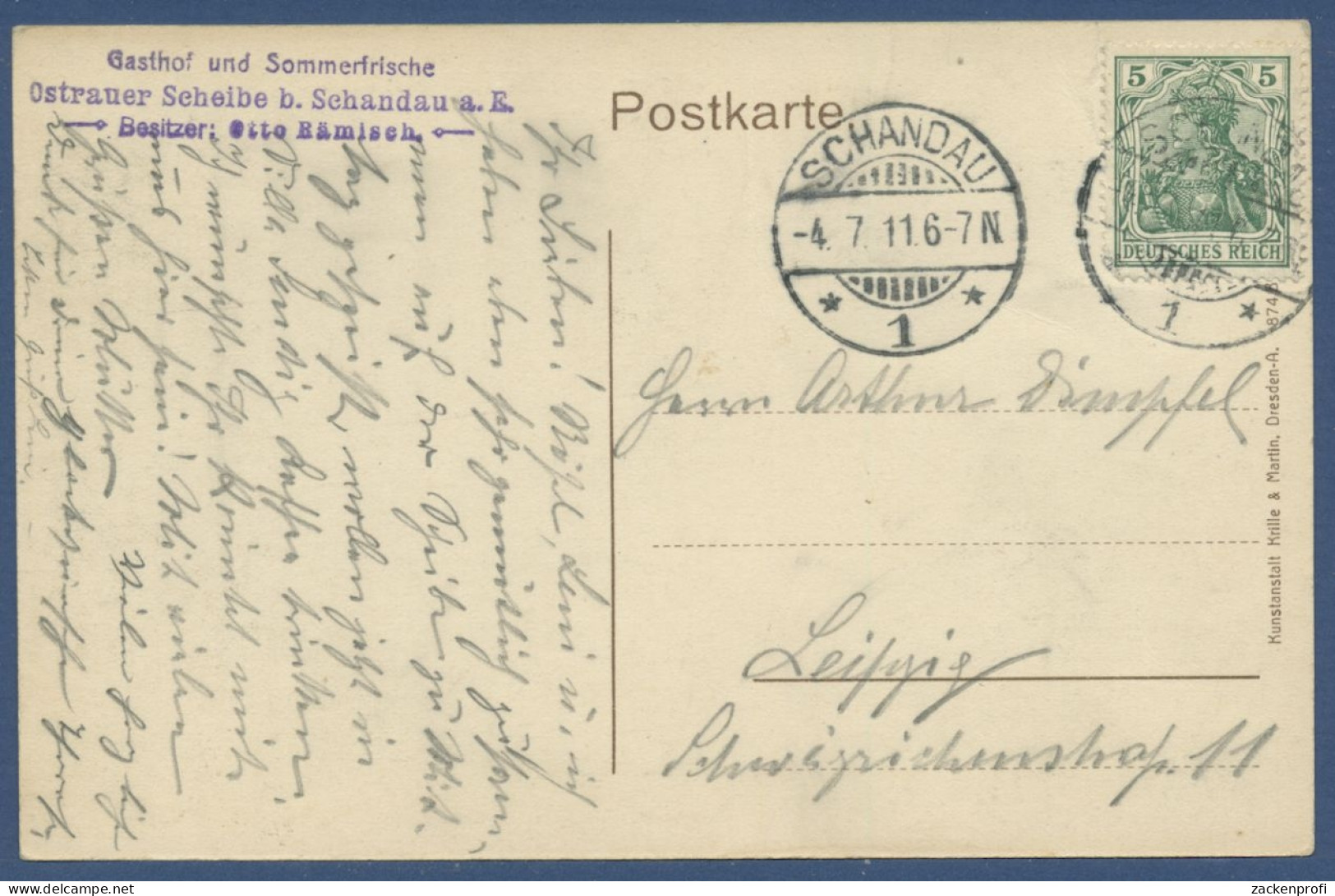 Gasthof Und Sommerfrische Ostrauer Scheibe Bei Schandau, Gelaufen 1911 (AK1138) - Bad Schandau