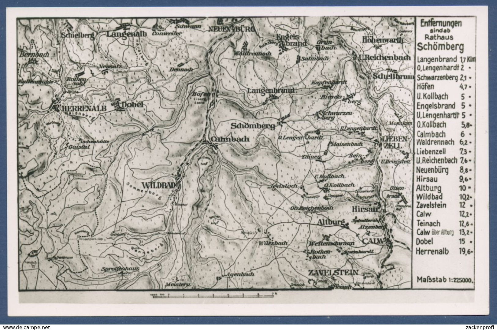 Schömberg Landkarte Mit Entfernungsangaben, Ungebraucht (AK1107) - Schömberg