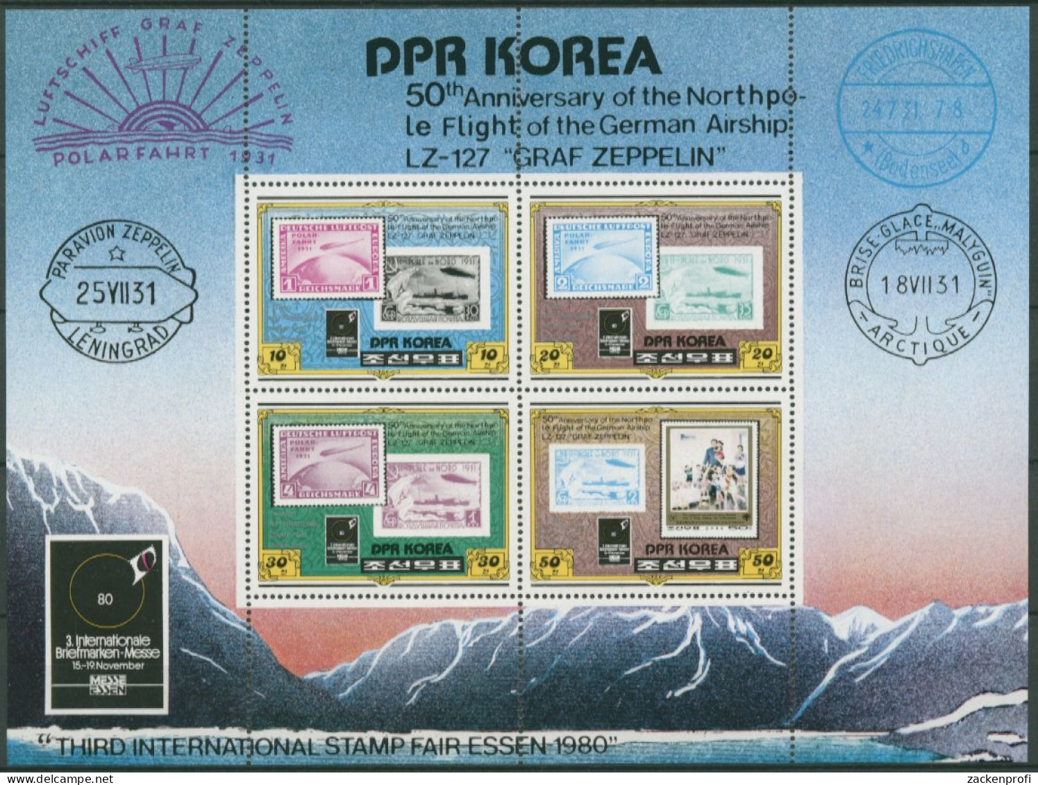 Korea (Nord) 1980 UPU Hamburg Zeppelin Alte Marken 2047/50 K Postfrisch (SG6595) - Corea Del Norte