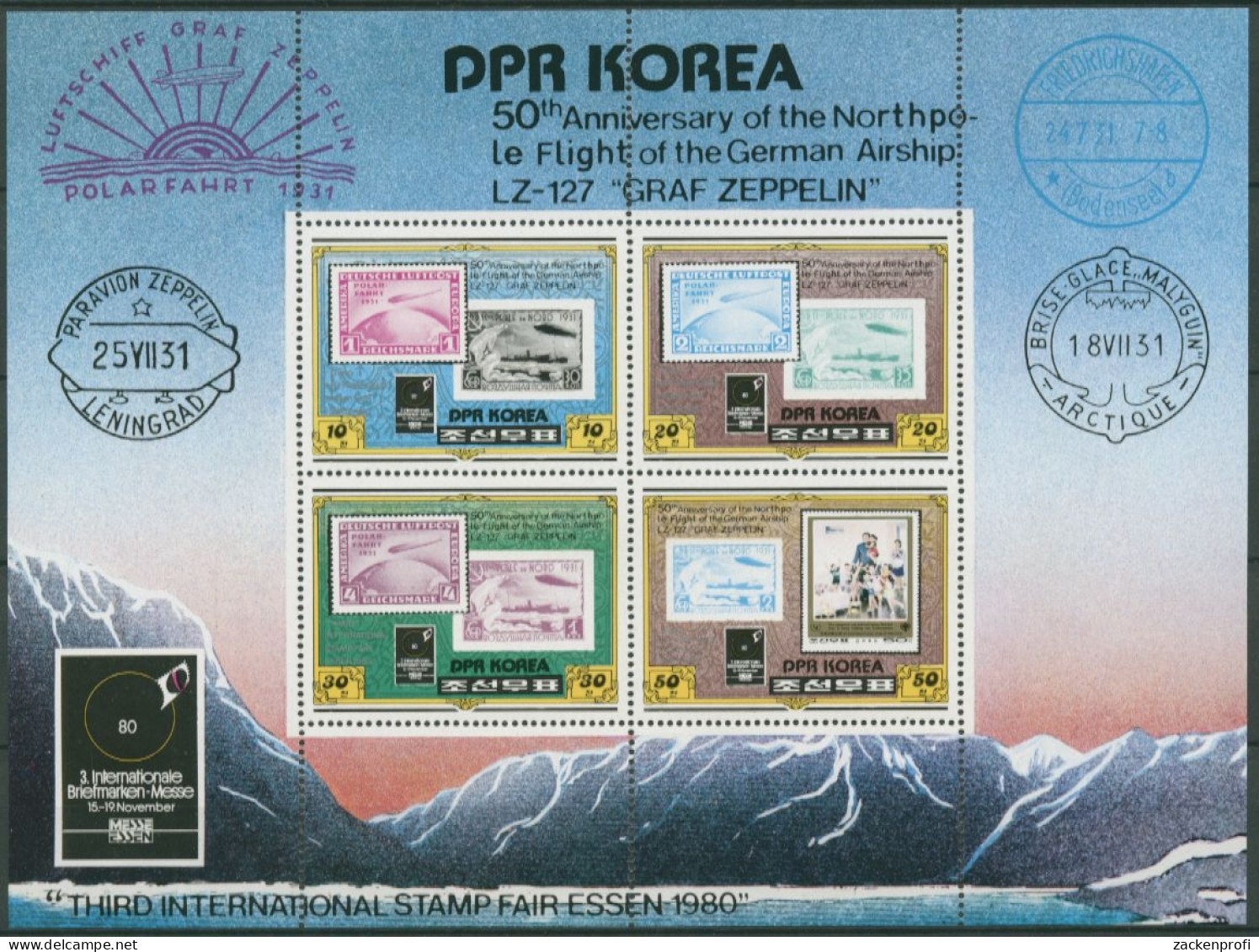 Korea (Nord) 1980 UPU Hamburg Zeppelin Alte Marken 2047/50 K Postfrisch (SG6595) - Corée Du Nord