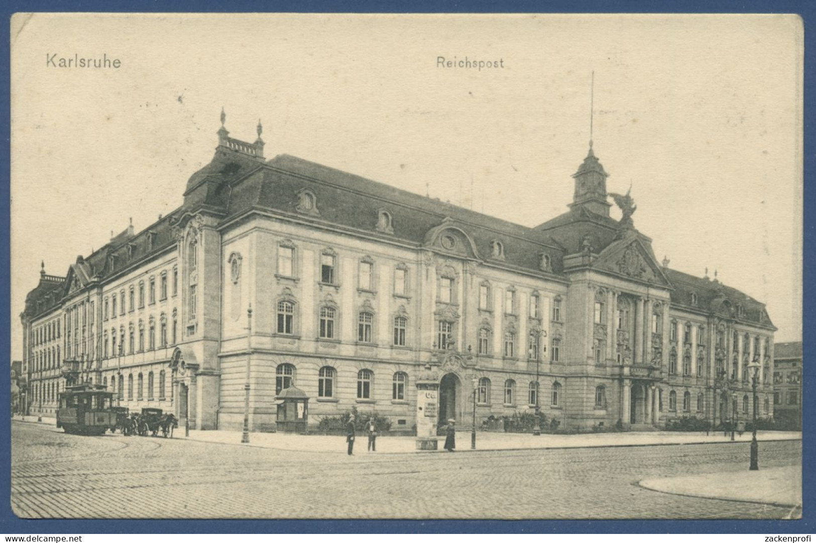 Karlsruhe Reichspost Litfaßsäule Straßenbahn, Gelaufen 1915 Feldpost (AK1333) - Karlsruhe