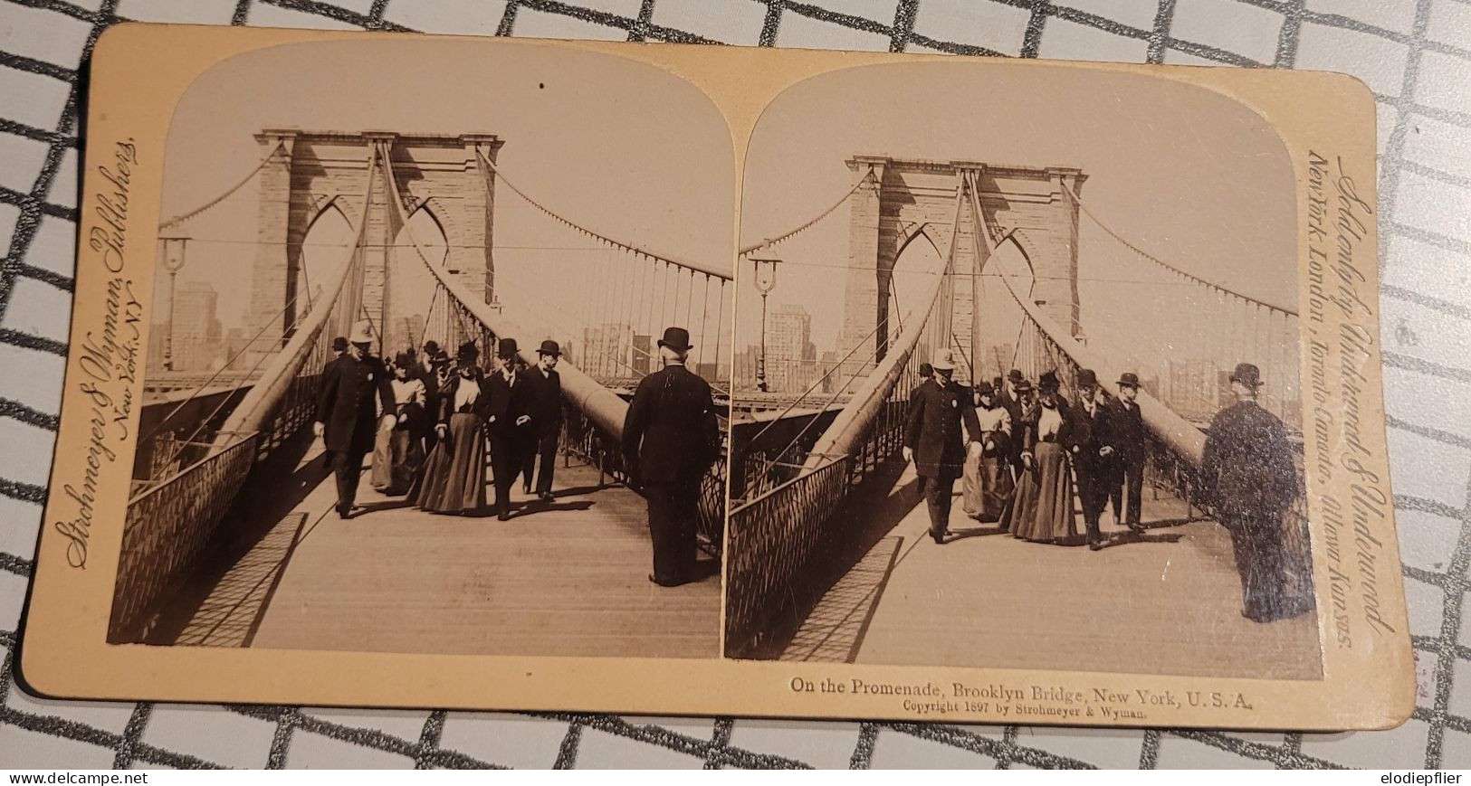 La Promenade, Pont De Brooklyn, New York, Etats Unis. Underwood Stéréo - Stereoskope - Stereobetrachter