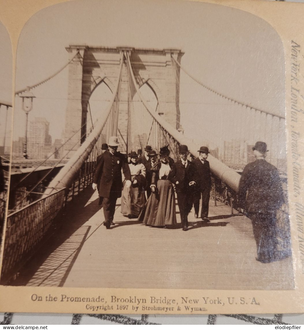 La Promenade, Pont De Brooklyn, New York, Etats Unis. Underwood Stéréo - Stereoscopi