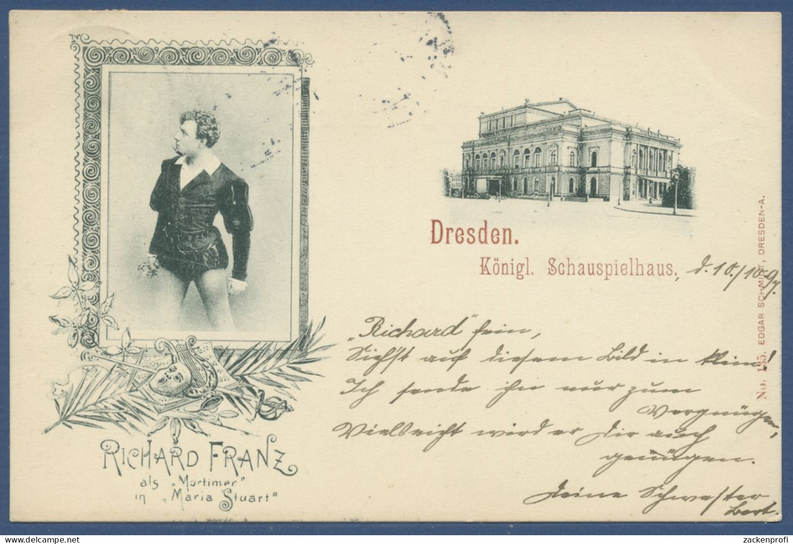 Dresden Königl. Schauspielhaus Richard Franz, Gelaufen 1899 (AK1142) - Dresden