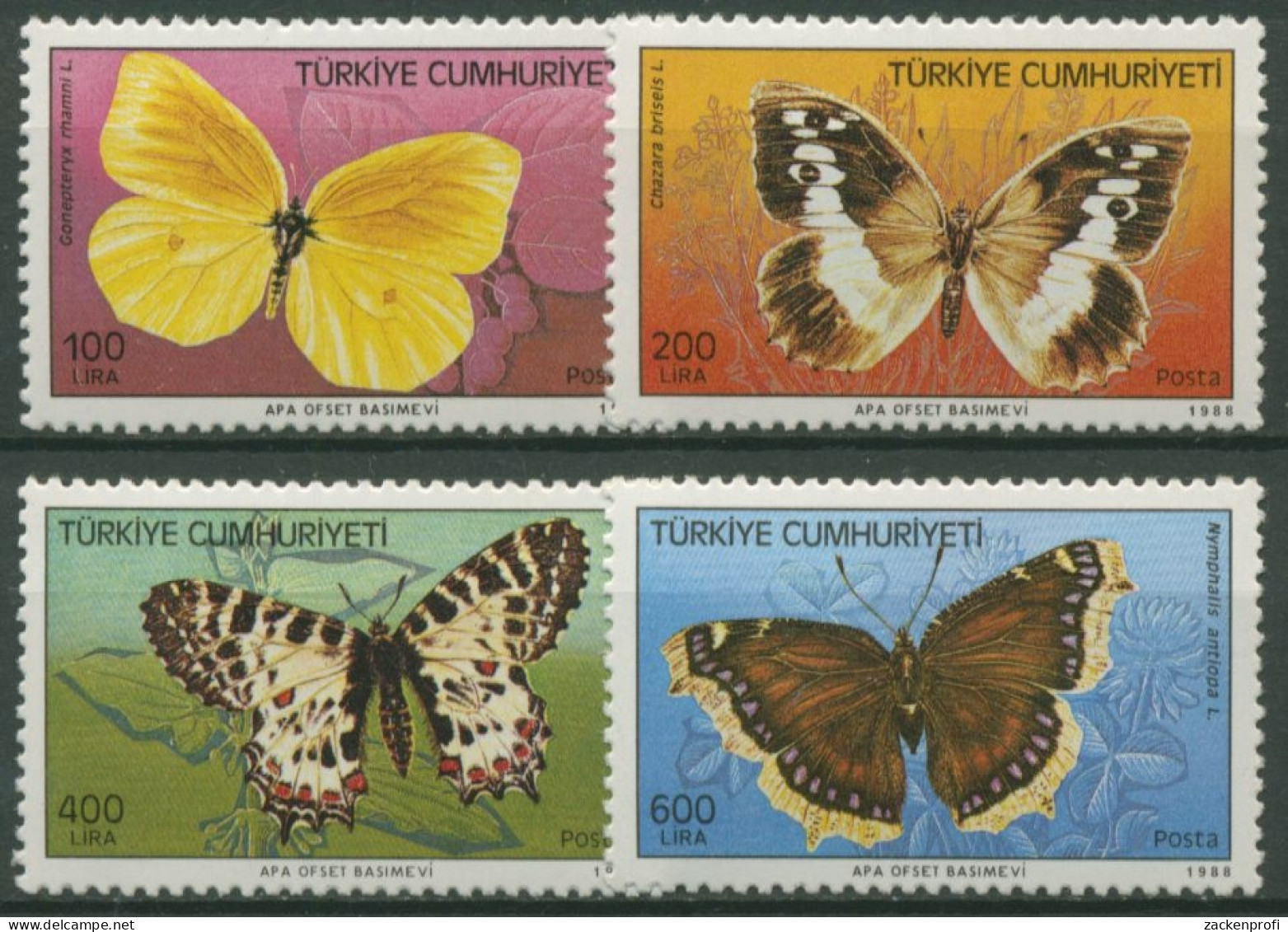 Türkei 1988 Schmetterlinge: Augenfalter, Ritterfalter 2833/36 Postfrisch - Unused Stamps