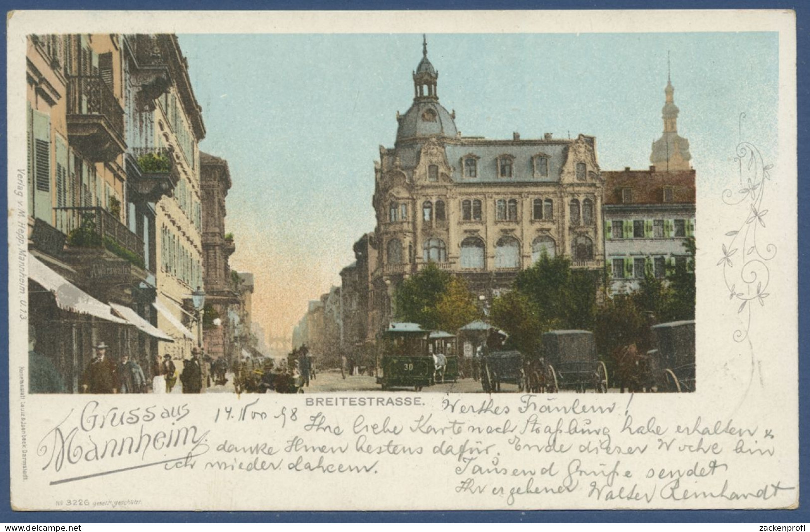 Gruss Aus Mannheim Breitestrasse, Gelaufen 1898 (AK1130) - Mannheim