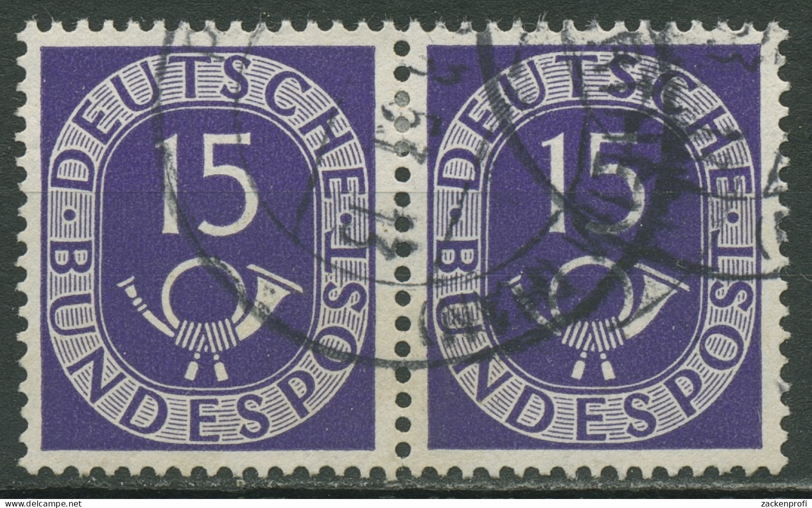 Bund 1951 Posthorn Bogenmarken 129 Waagerechtes Paar Gestempelt - Gebraucht