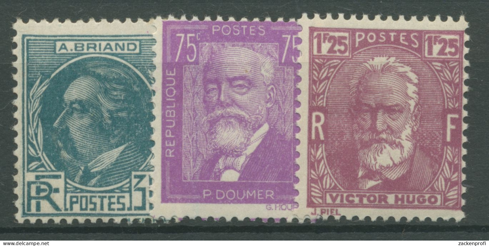 Frankreich 1933 Persönlichkeiten Victor Hugo Paul Doumer 287/89 Postfrisch - Neufs