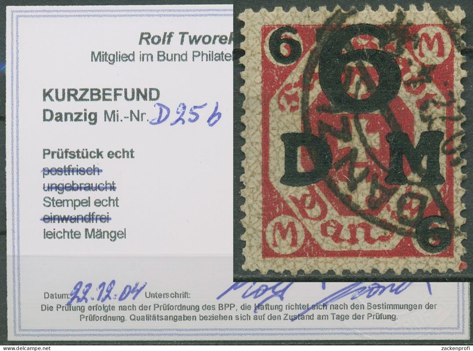 Danzig Dienstmarken 1922 Staatswappen D 25 B Gestempelt Geprüft, Kl. Fehler - Dienstzegels