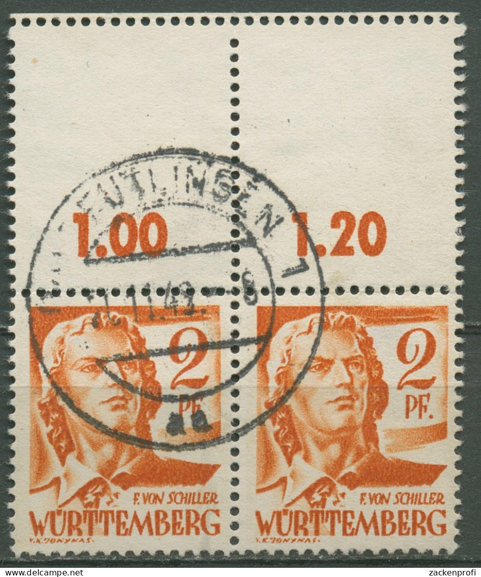 Französische Zone: Württemberg 1948 Paar Mit Leerfeldern 14 L Gestempelt - Wurtemberg