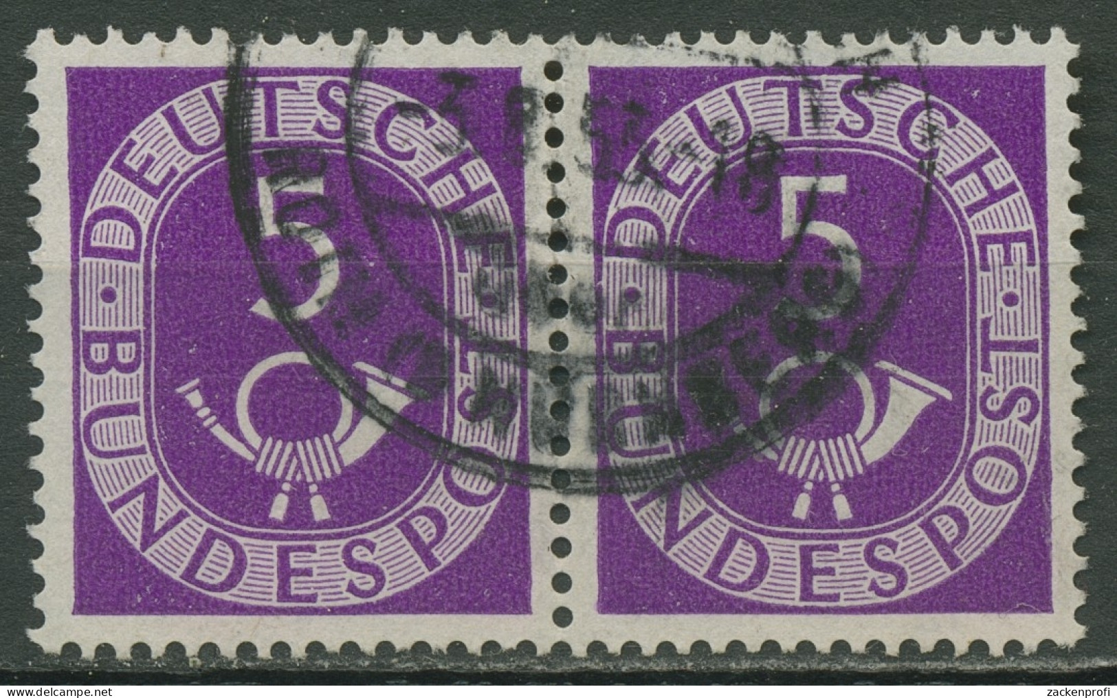 Bund 1951 Posthorn Bogenmarken 125 Waagerechtes Paar Gestempelt - Gebruikt