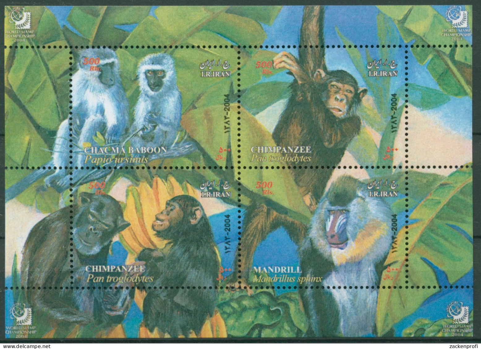 Iran 2004 Affen: Schimpanse, Madrill, Meerkatze Block 40 Postfrisch (C6591) - Irán