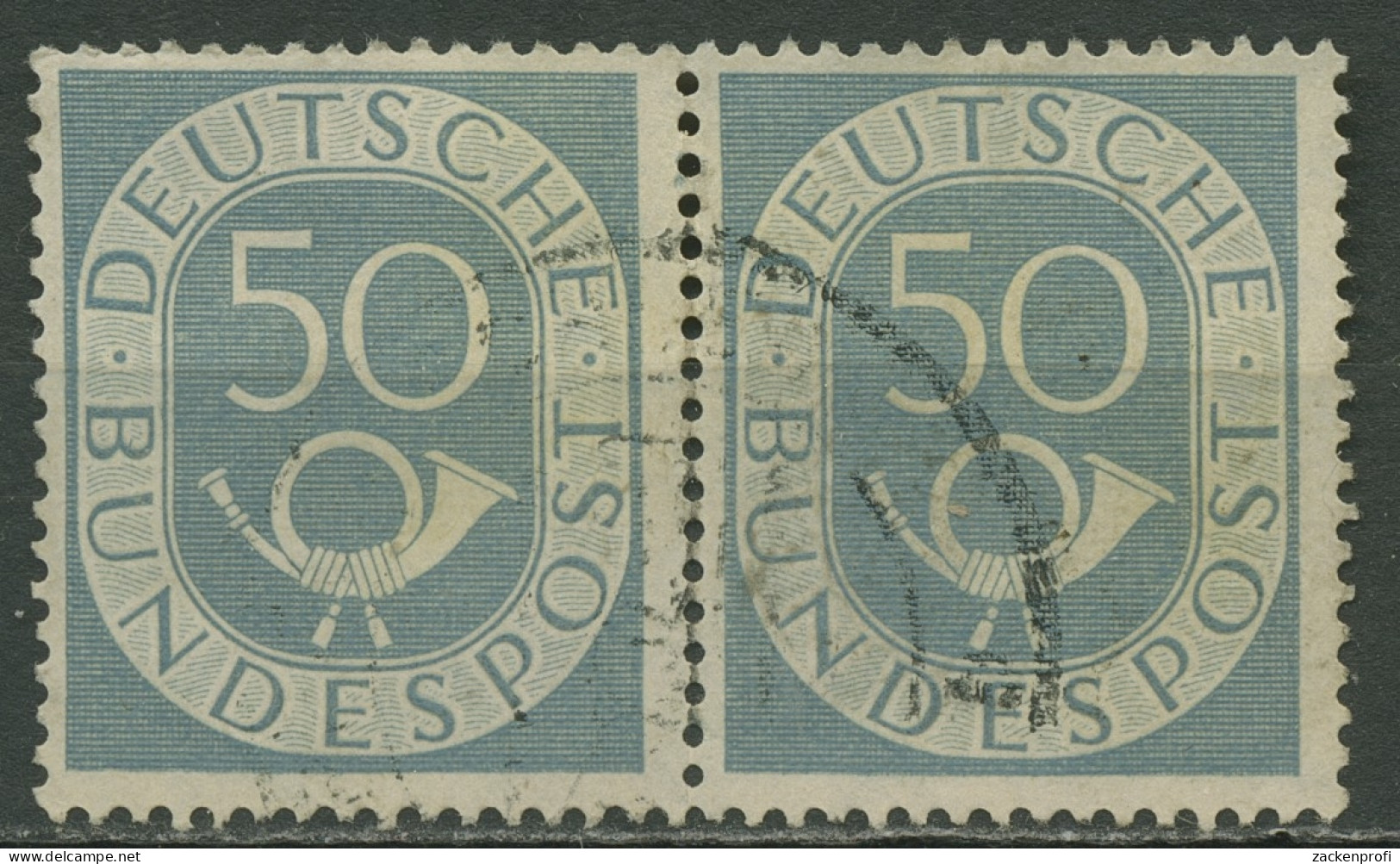 Bund 1951 Posthorn Bogenmarken 134 Waag. Paar Gestempelt, Vorgefaltet - Used Stamps