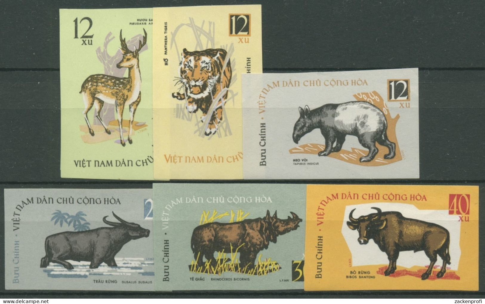 Vietnam 1964 Wildtiere: Tapir, Banteng, Axishirsch 319/24 B Ungebraucht O.G. - Vietnam