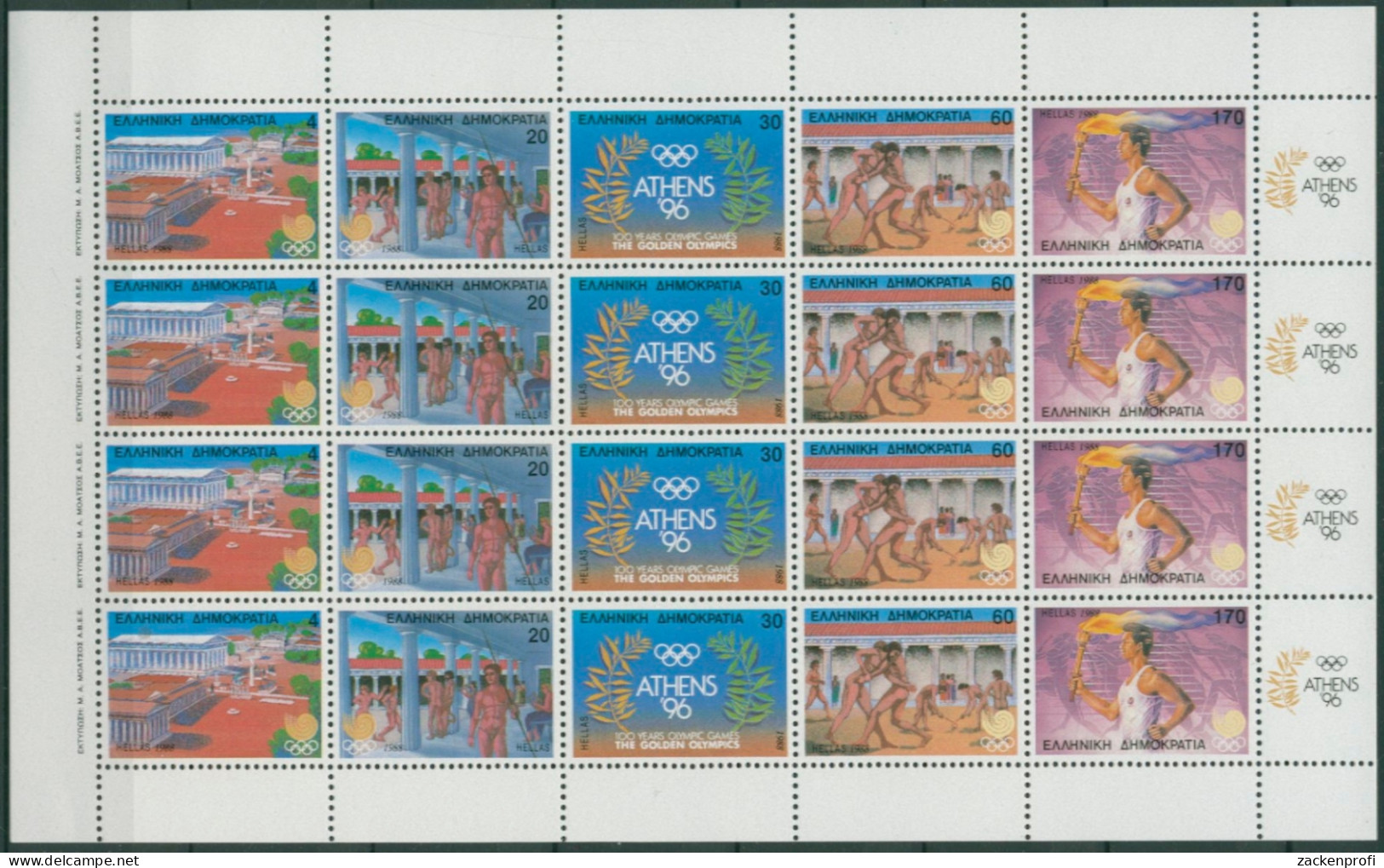 Griechenland 1988 Olympiade Seoul, Athen 1687/91 ZD-Bogen Postfrisch (SG30866) - Blocs-feuillets