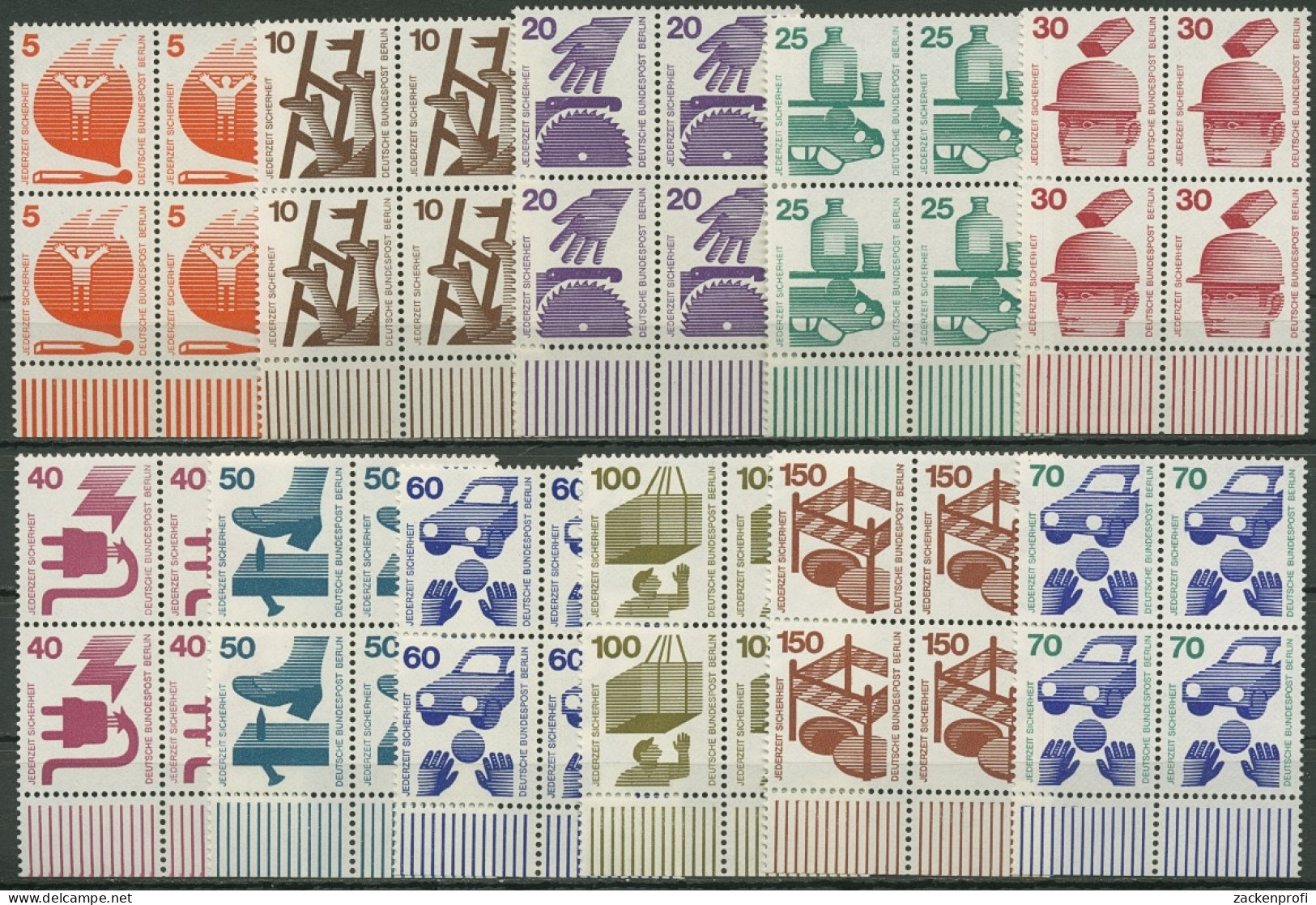 Berlin 1971/73 Unfallverhütung Bogenmarken 4er-Block 402/11 + 453 UR Postfrisch - Unused Stamps