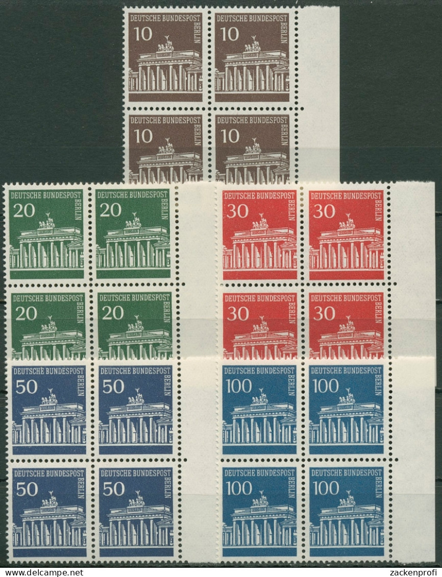 Berlin 1966 Brandenburger Tor Bogenmarken 286/90 4er-Block Mit Rand Postfrisch - Unused Stamps