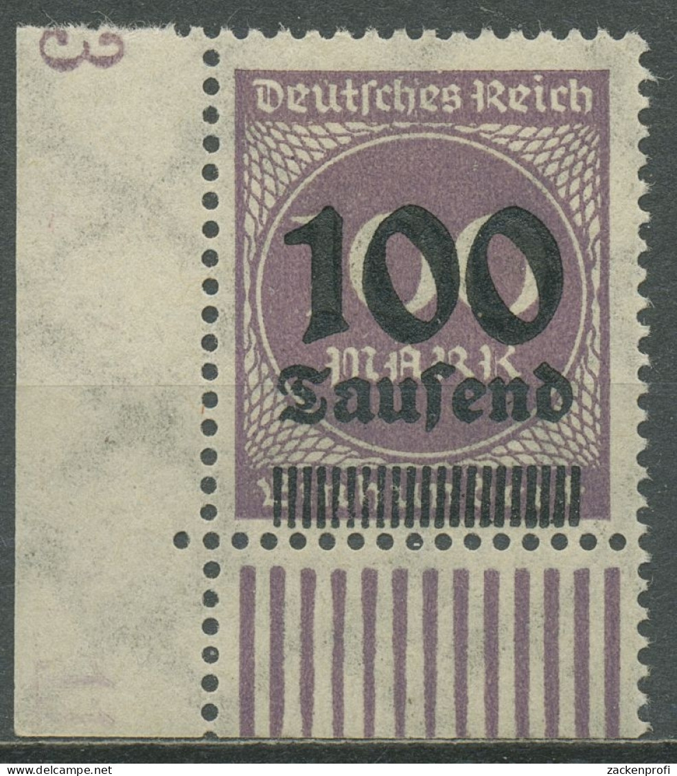 Deutsches Reich 1923 Freim. Walzendruck 289 B W UR Ecke Unt. Li. Postfrisch - Ongebruikt