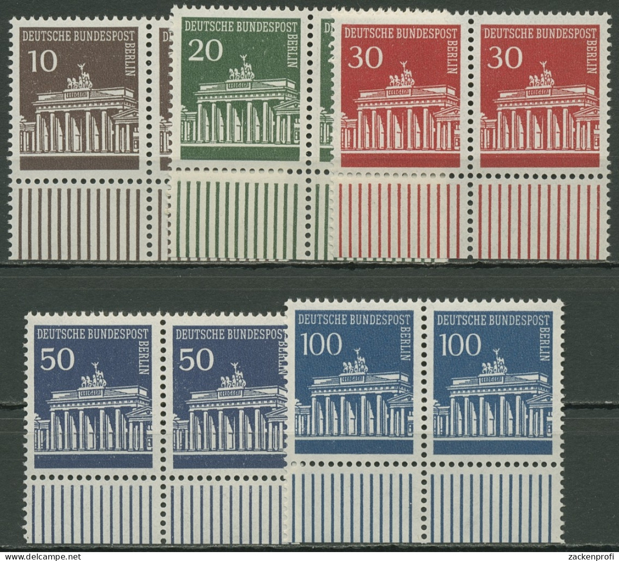 Berlin 1966 Brandenburger Tor Bogenmarken Waag. Paare 286/90 UR Postfrisch - Unused Stamps