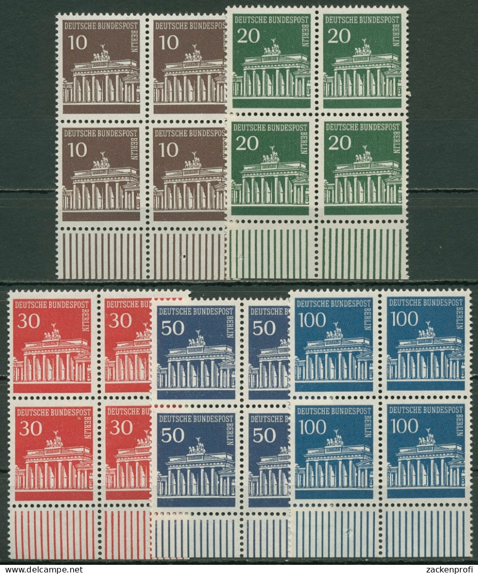 Berlin 1966 Brandenburger Tor Bogenmarken 286/90 4er-Block Unterrand Postfrisch - Unused Stamps