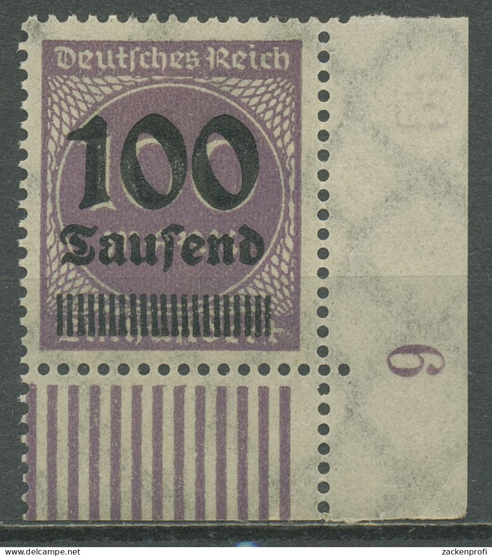 Deutsches Reich 1923 Freim. Walzendruck 289 B W UR Ecke Unt. Re. Postfrisch - Ongebruikt