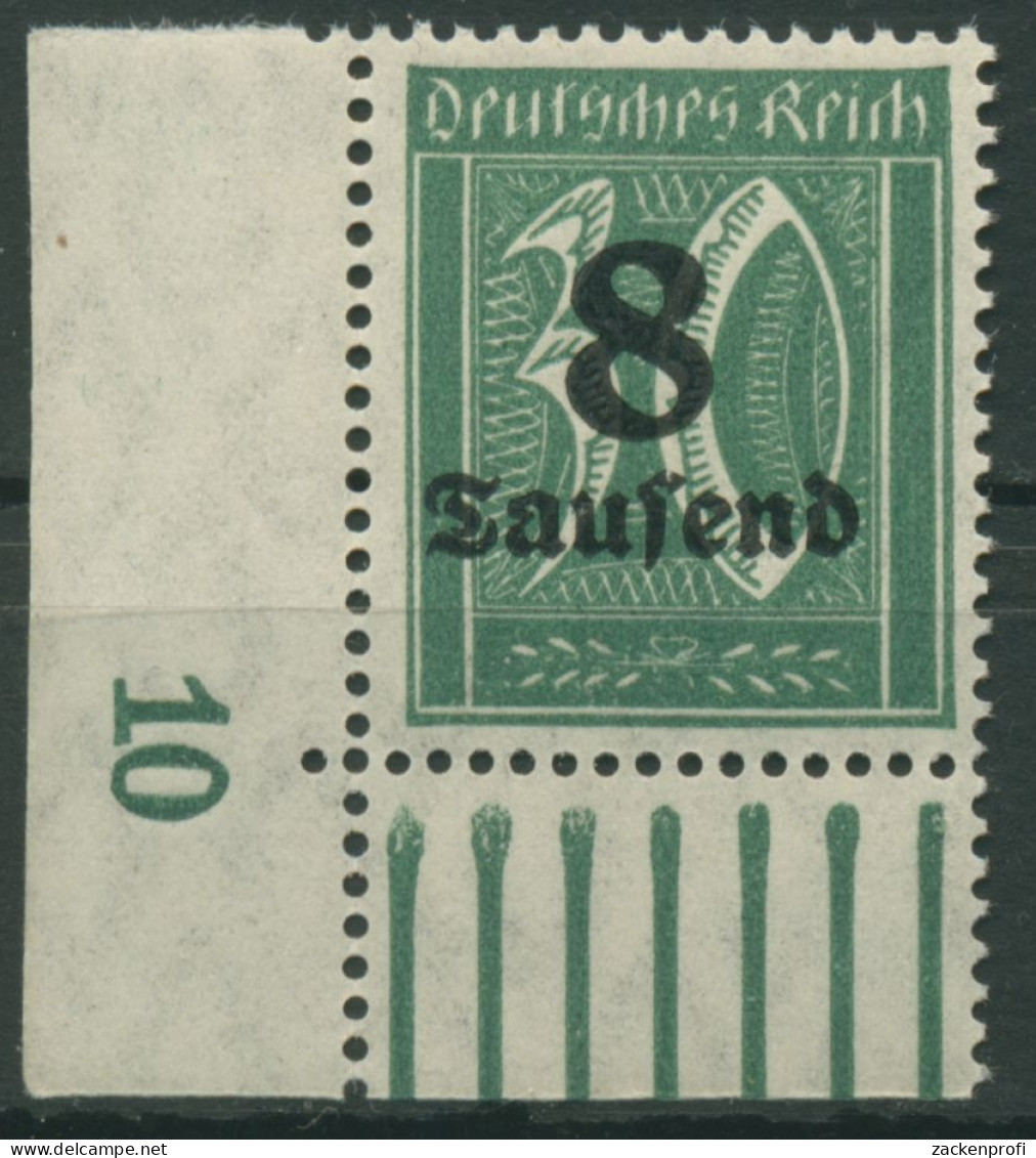 Deutsches Reich 1923 Mit Aufdruck Walze 278 X W UR Ecke Unt. Li. Postfrisch - Ungebraucht