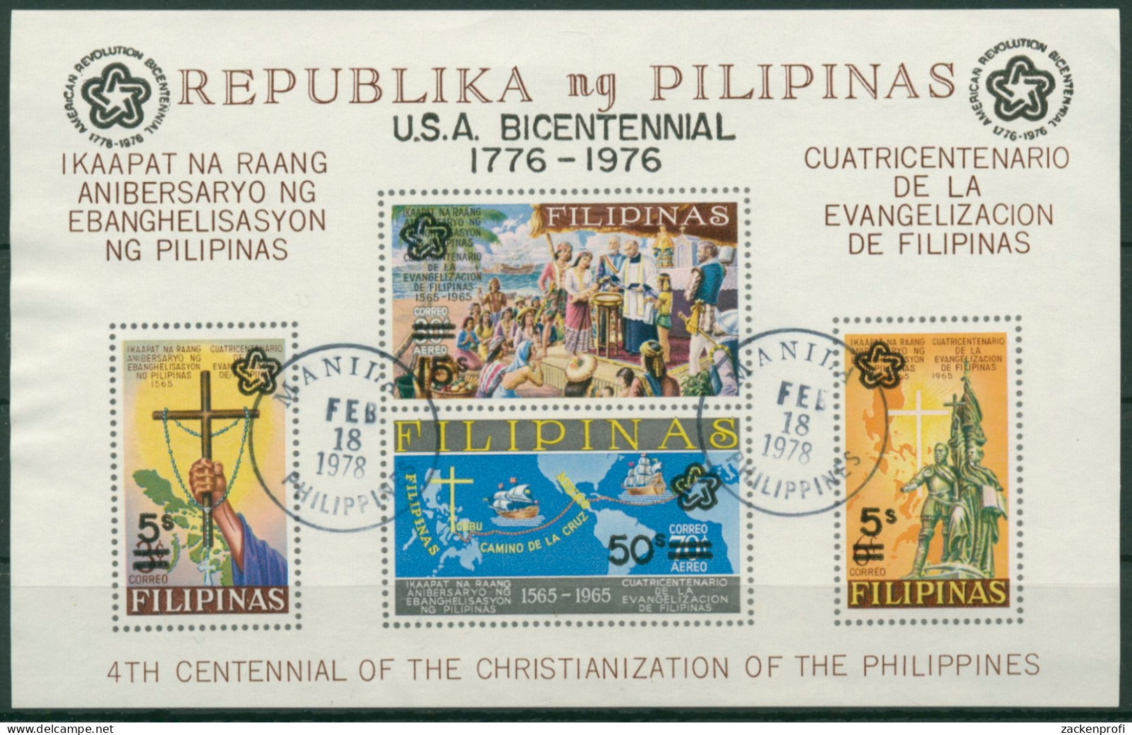 Philippinen 1976 200 J. Unabhängigkeit Der USA Block 9 A Gestempelt (C6766) - Philippinen