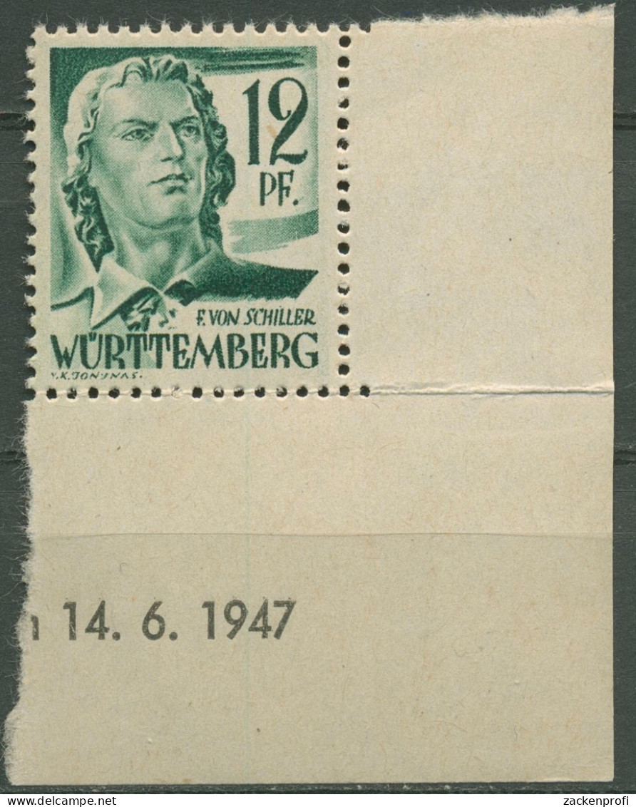 Französische Zone: Württemberg 1947 Ecke U. Re. 4 Vw Postfrisch (grobk. Gummi) - Württemberg