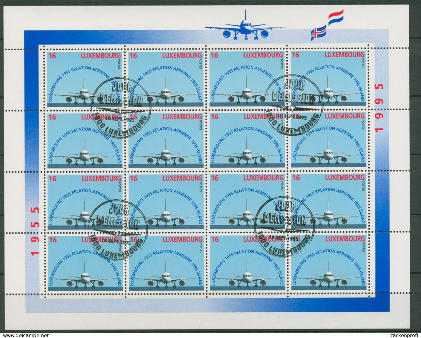 Luxemburg 1995 40 Jahre Flugverbind. Mit Island 1374 Bogen Gestempelt (C90022) - Blocks & Sheetlets & Panes