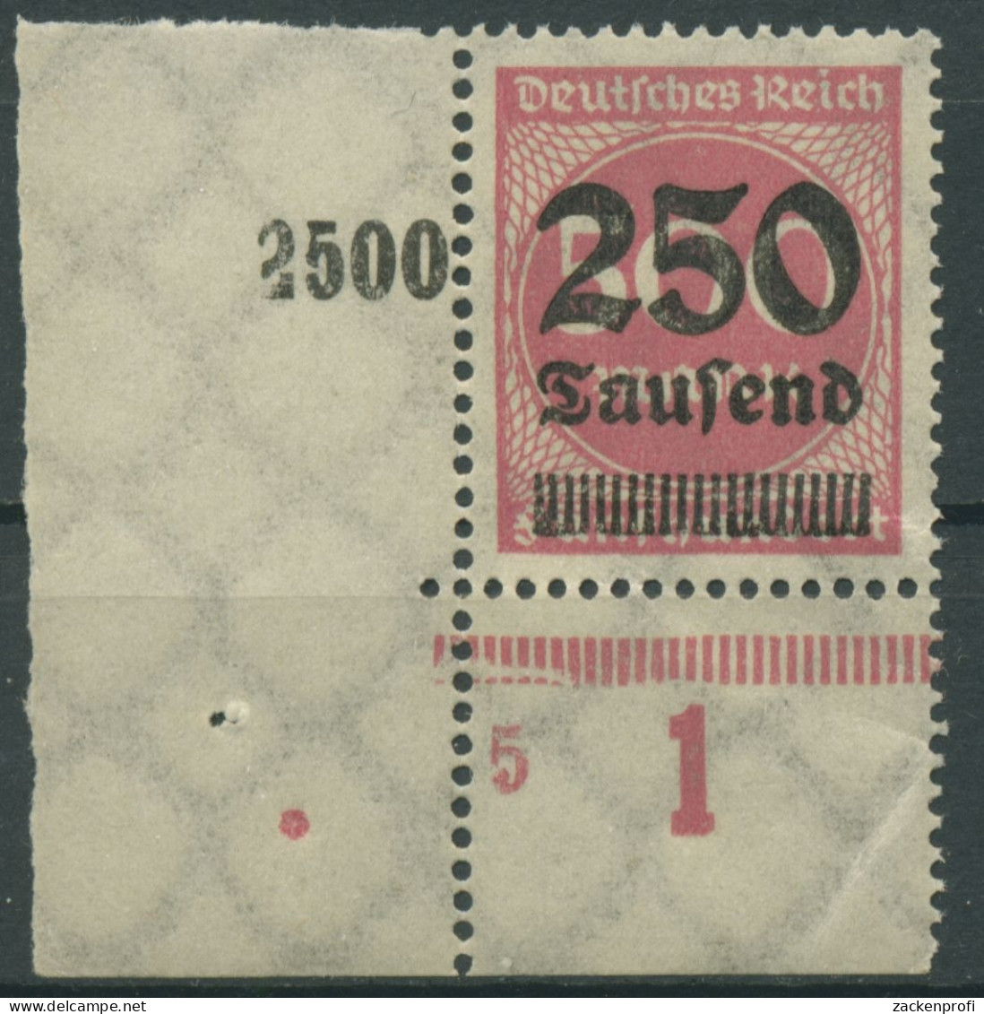 Deutsches Reich 1923 Mit Aufdruck Plattendruck 295 P UR Ecke Unt. Li. Postfrisch - Neufs