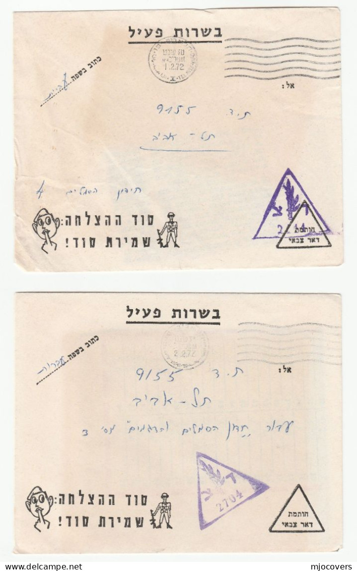 1972 ZAHAL Unit 2444 & Unit 2704 ISRAEL Illus MILITARY COVERS Army SOLDIERS KEEP SECRETS Cover Stamps - Covers & Documents